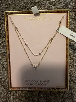 NEW Isabella M 18K Gold Plated Double Layered Cubic Zirconia Necklace (NIB)