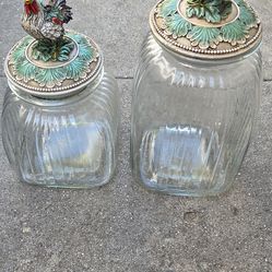 Glass jars with rooster lid