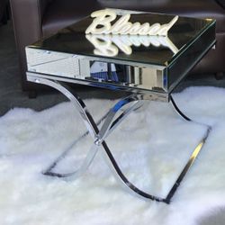 Mirror Accent Side End Table Chrome Living Room Bedroom✨New