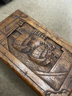 Antique Hand carved nautical ships wood box