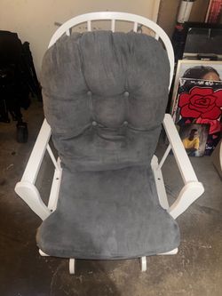 White Wood Rocking Chair with Gray Suede  Cushions