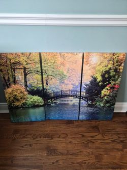 3-Panel Autumn Bridge Canvas Wall Art