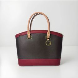 Anne Klein Brown/Red Large Dome Handled Satchel Detachable Shoulder Strap