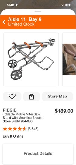RIDGID Foldable Mobile Miter Saw Stand with Mounting Braces