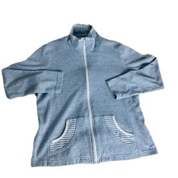 Dapper & Damons Gray Women Zip-Up Sweater with Striped Accents