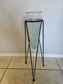 Glass Vase with Black Iron Tripod Stand