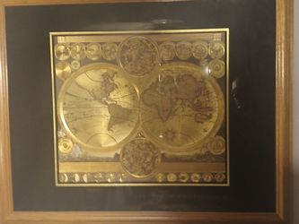 Vintage Framed Gold Foil World Map – Antique Style Wall Art