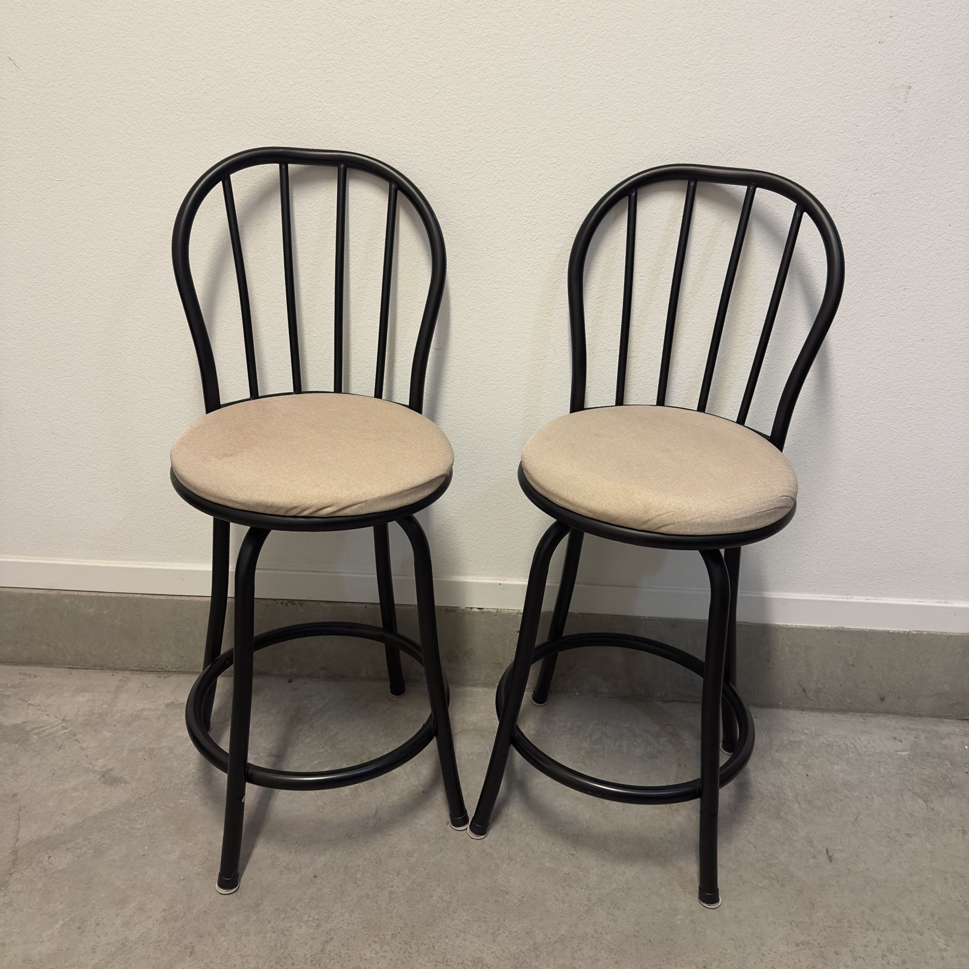 Set of 2 Black Metal Bar Stools – Swivel, Cushioned Seats