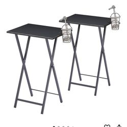 VECELO Folding TV Tray for Eating Set of 2, Portable Dinner/Snack Table with Cup Holder for Couch, Living Room and Small Space,Black