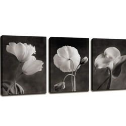 Canvas Wall Art Contemporary Life White Flower Lily Painting Decor - 3 Pcs 12x16