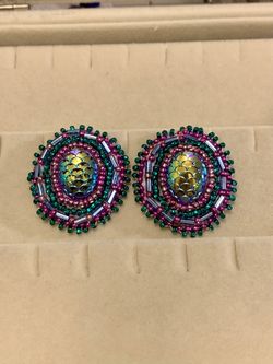 Round Beaded Pearlescent Fish Scale Earrings 