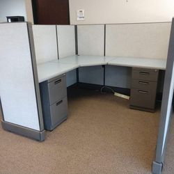 6'Wx6'Dx53"H Office Cubicle Light Blue / Gray 