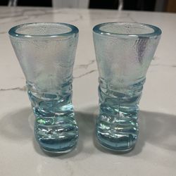 Imperial Glass Boot Tooth Pick Holder 2 1/2” Air Plant Holder Trinket Holder Iridescent Blue