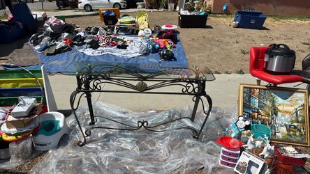 Wrought Iron Glass Top Console Table