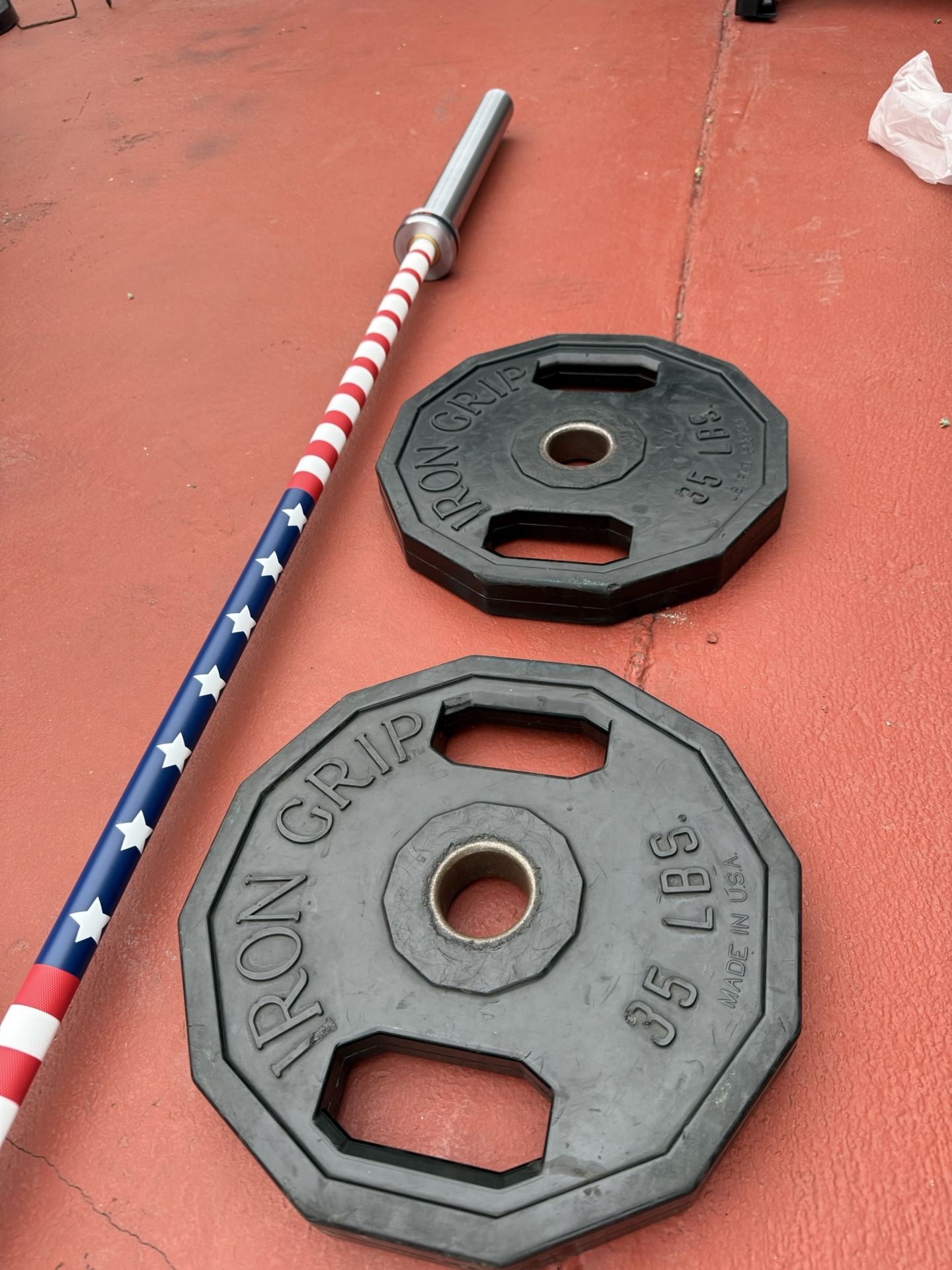 ETHOS 7 Ft Olympic 2inch Barbell With IRON Grip Plates 35.lbs X 2