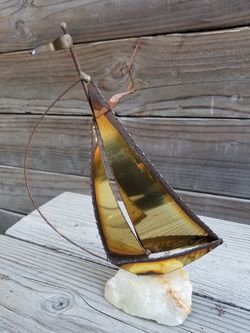 9" tall Vintage brass nautical sell boat
