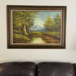 Large Framed Oil Landscape Painting – Signed Cantrell – 24x36 Canvas – Excellent Condition