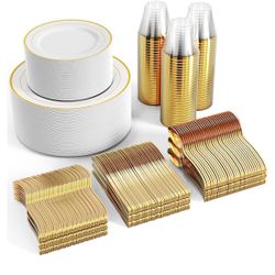 White gold rim, plastic tableware