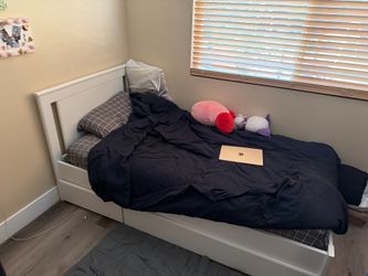 White IKEA Twin Size Bedframe w/ storageh