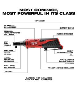 Milwaukee

M12 12-Volt Lithium-Ion Cordless 3/8 in. Ratchet (Tool-Only)
