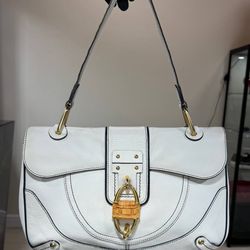 Salvatore Ferragamo White Leather Wicker Padlock Hand Shoulder Bag