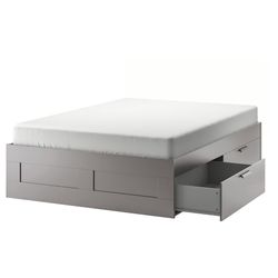 IKEA BRIMNES King Bed Frame with Storage + LURÖY Slatted Bed Base, Gray