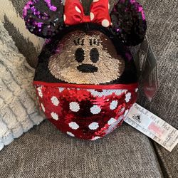 Disney Parks Minnie Mouse 13" Round Reversible Sequin Plush Plush Ball