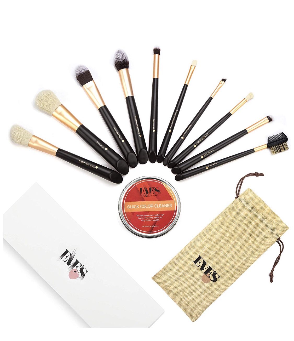 2 sets of Premium Professional Synthetic 10pc Makeup Brush Set/Kit with Cosmetic Brush cleaner/color remover with case/bag-Incl. Foundation, blush,ey