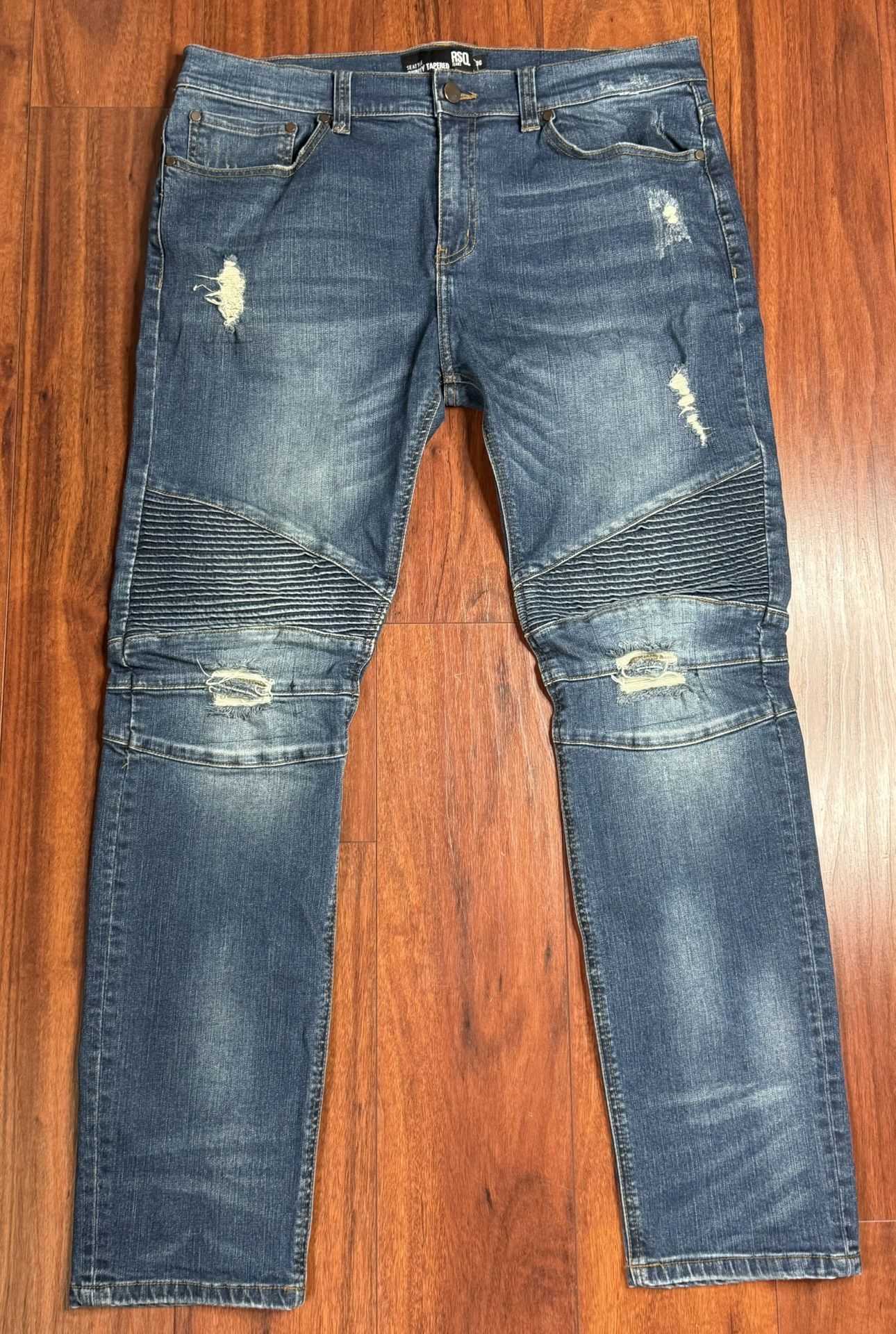 RSQ Jeans Mens 36x30 Blue London Skinny Fit Dark Wash Denim Ripped Thrashed Norm