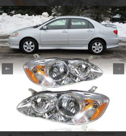 Pair Headlights 2003-2008 Toyota Corolla Halogen Chrome HeadLamps Assembly Lights Left Right Side 