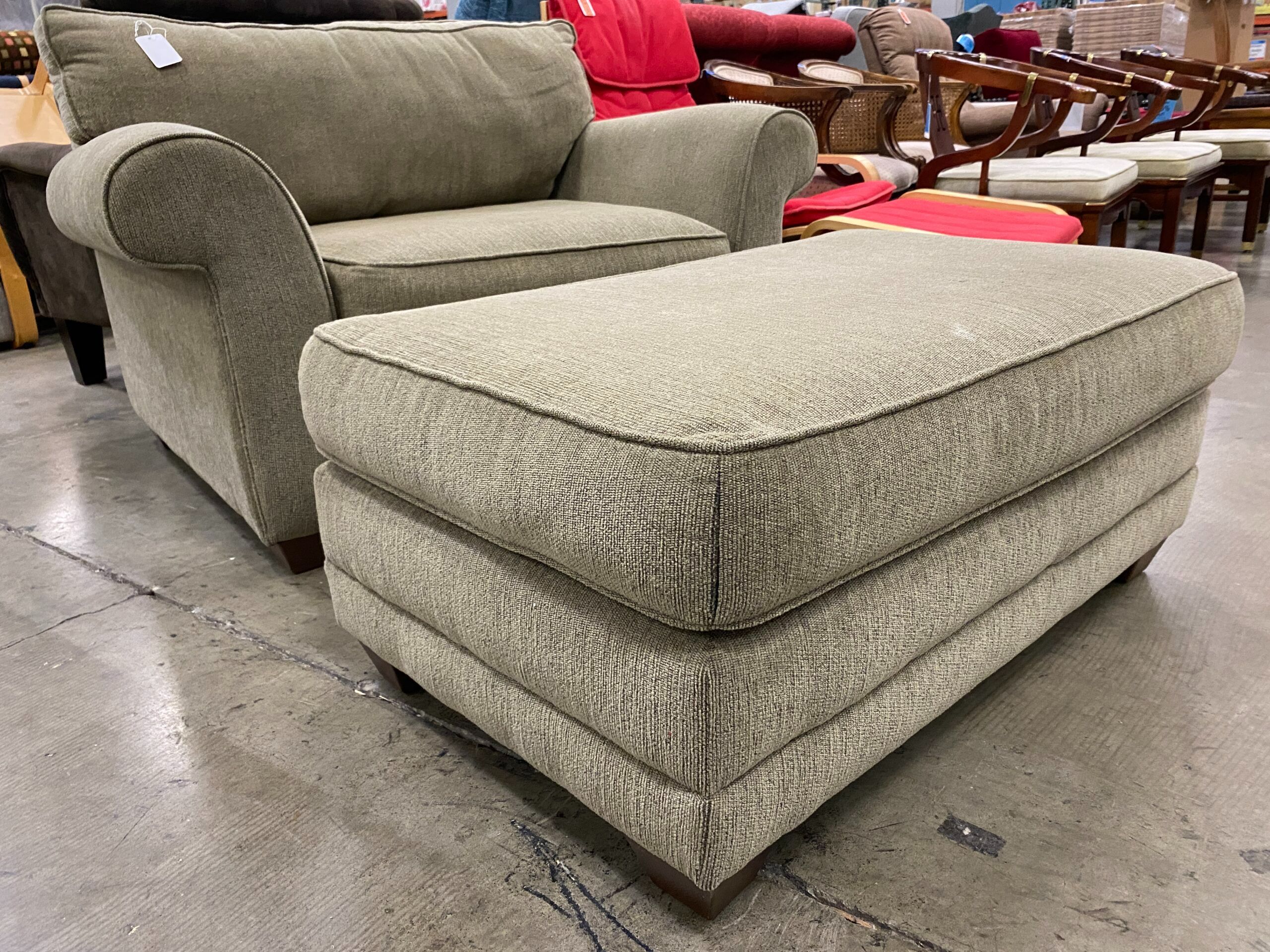 BAUHAUS Sage Green Armchair with Ottoman