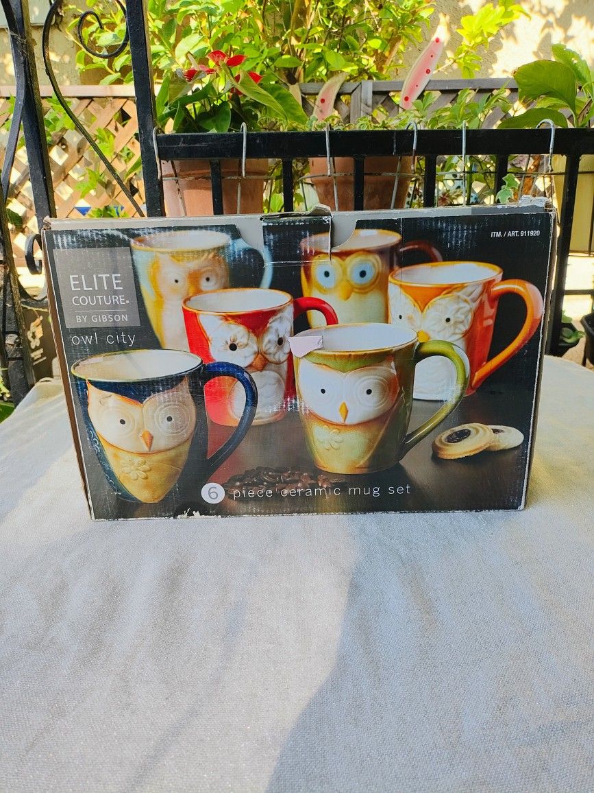 New Elite Couture by Gibson Owl City 6 Piece Ceramic Mug Set