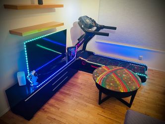 Bowflex Treadmill, Samsung TV, Media Stand, Coffee Table