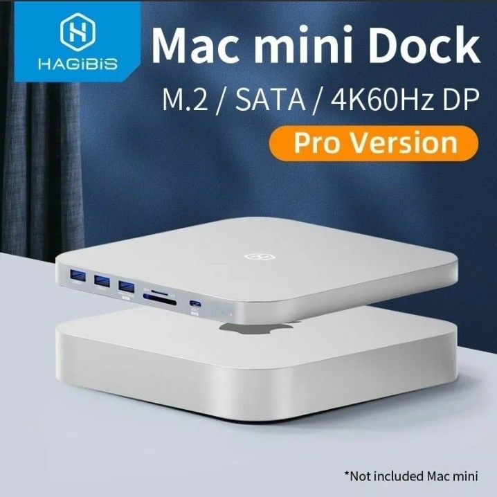 Hagibis USB-C Hub with Dual Hard Drive Enclosure, Type-C Docking Station for Mac Mini M1 with 2.5inch SATA, M.2 NVMe NGFF, 4K@60Hz DP1.4, USB 3.1 Gen2