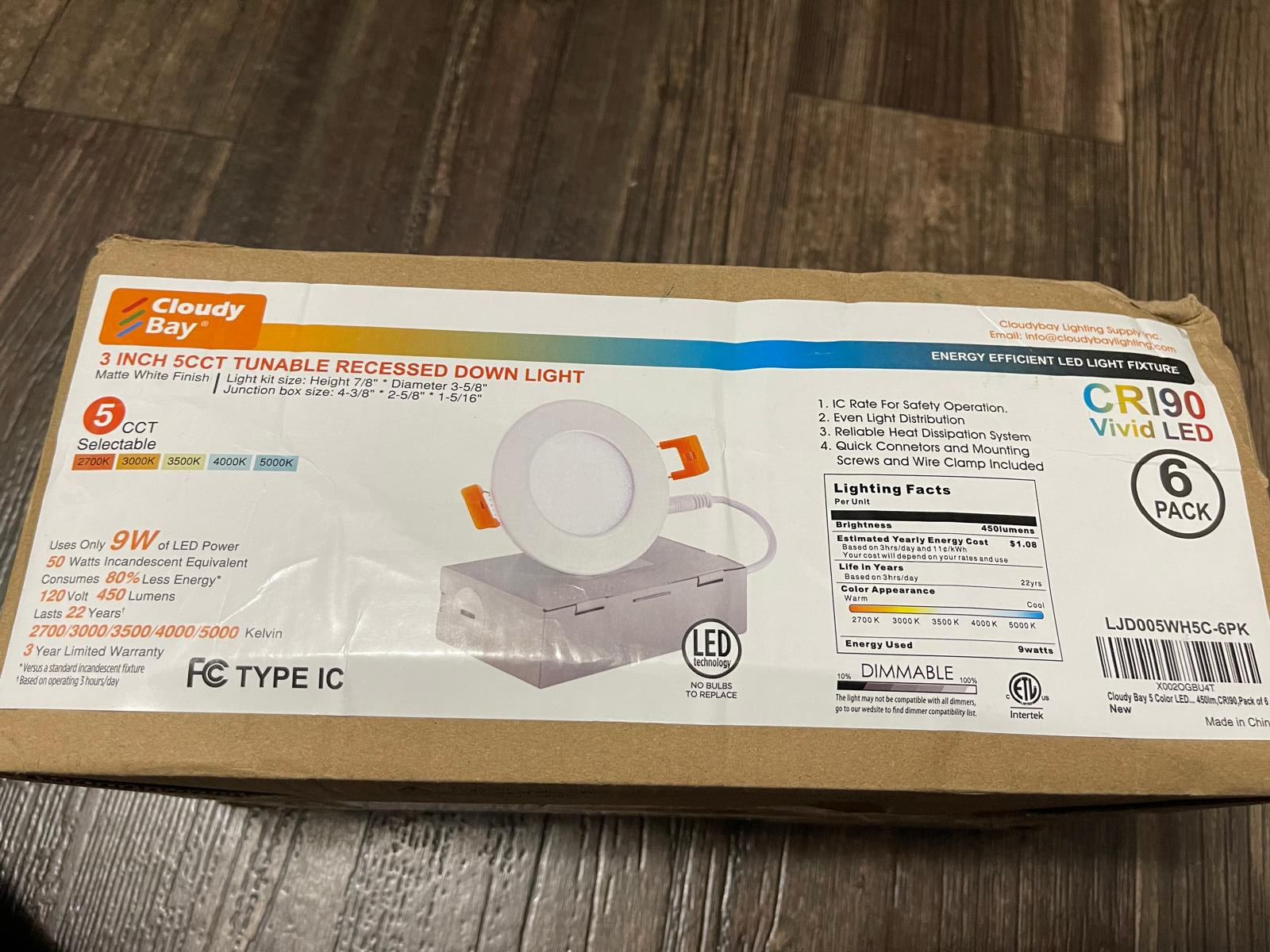 3 inch 5 Color Ultra Thin LED Recessed Light with Junction Box