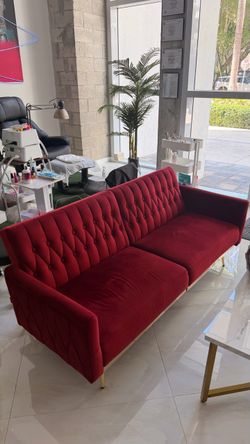 Red velvet sofa