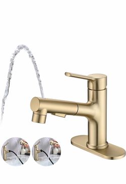 Bathroom Sink Faucet with Pull Out Sprayer;Golden