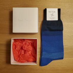 NEW WITH TAG + BOX Paul Smith Blue Stripe Socks One Size MADE IN ITALY