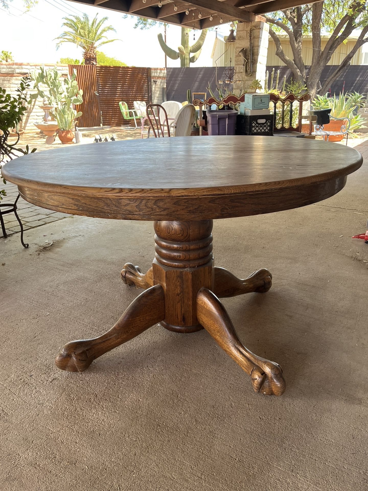 Round Oak Dining Table 48” Plus 2 Extensions