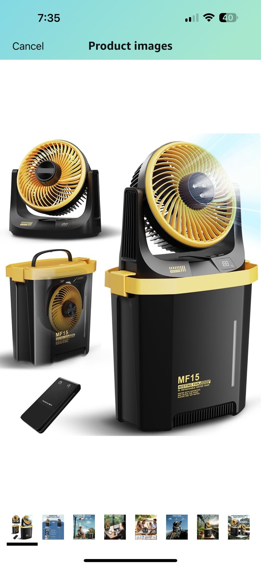 Portable Misting Fan with 9L Bucket, 20000mAh Rechargeable Battery Powered Floor Fan for Outside Travel, Replaceable Spray Nozzle&Battery,Outdoor Cool