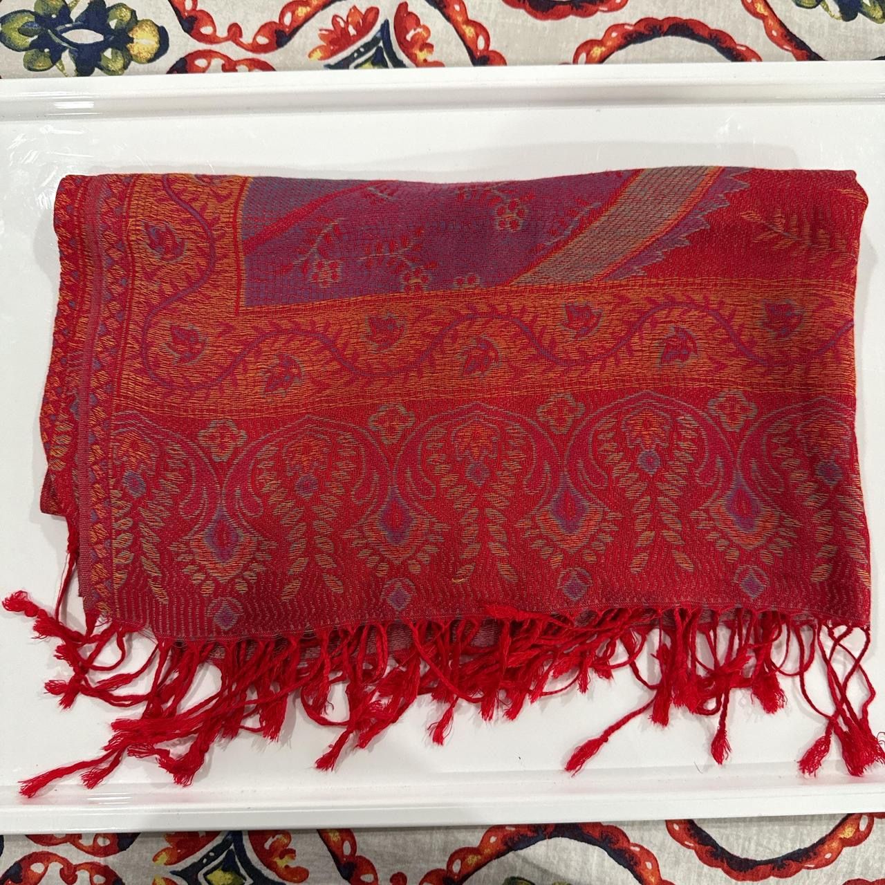 New | Bright Red Multicolor Pashmina Shawl