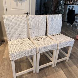 Set Of 3 Wicker Counter Height Chairs Stools 