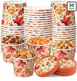 9 oz Fall Harvest Paper Snack Cups with Lids – 50 Pack