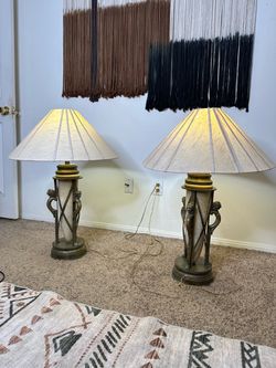 Pair of Vintage Leeazanne Lion Table Lamps with Shades