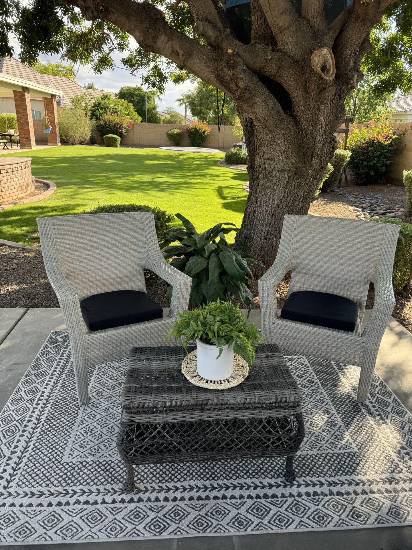 Outdoor Patio Set with New Chair Cushions and Matching Storage Table