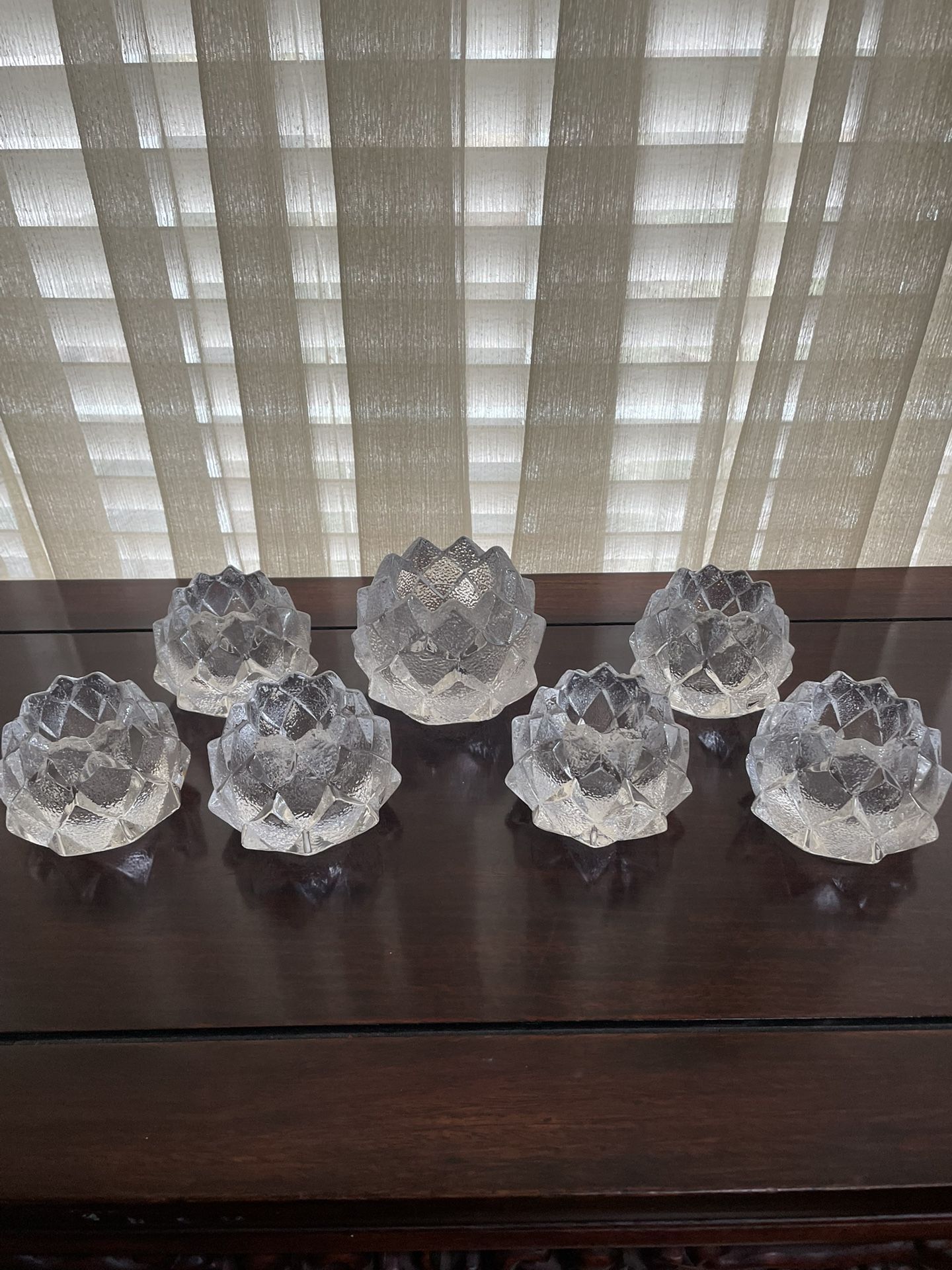 Lot of 7 Vintage Orrefors Crystal Sweden Firefly Artichoke Candle Holder