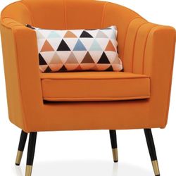 Brand New MoNiBloom Accent Reading Chair - Single Sofa with Gold Metal Legs, Wide Armrest, Durable Upholstery - Warm Orange