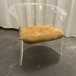 Vintage 1970 Lucite Chair by (or in the style of) Vladimir Kagan w/ floating suede-tufted seat