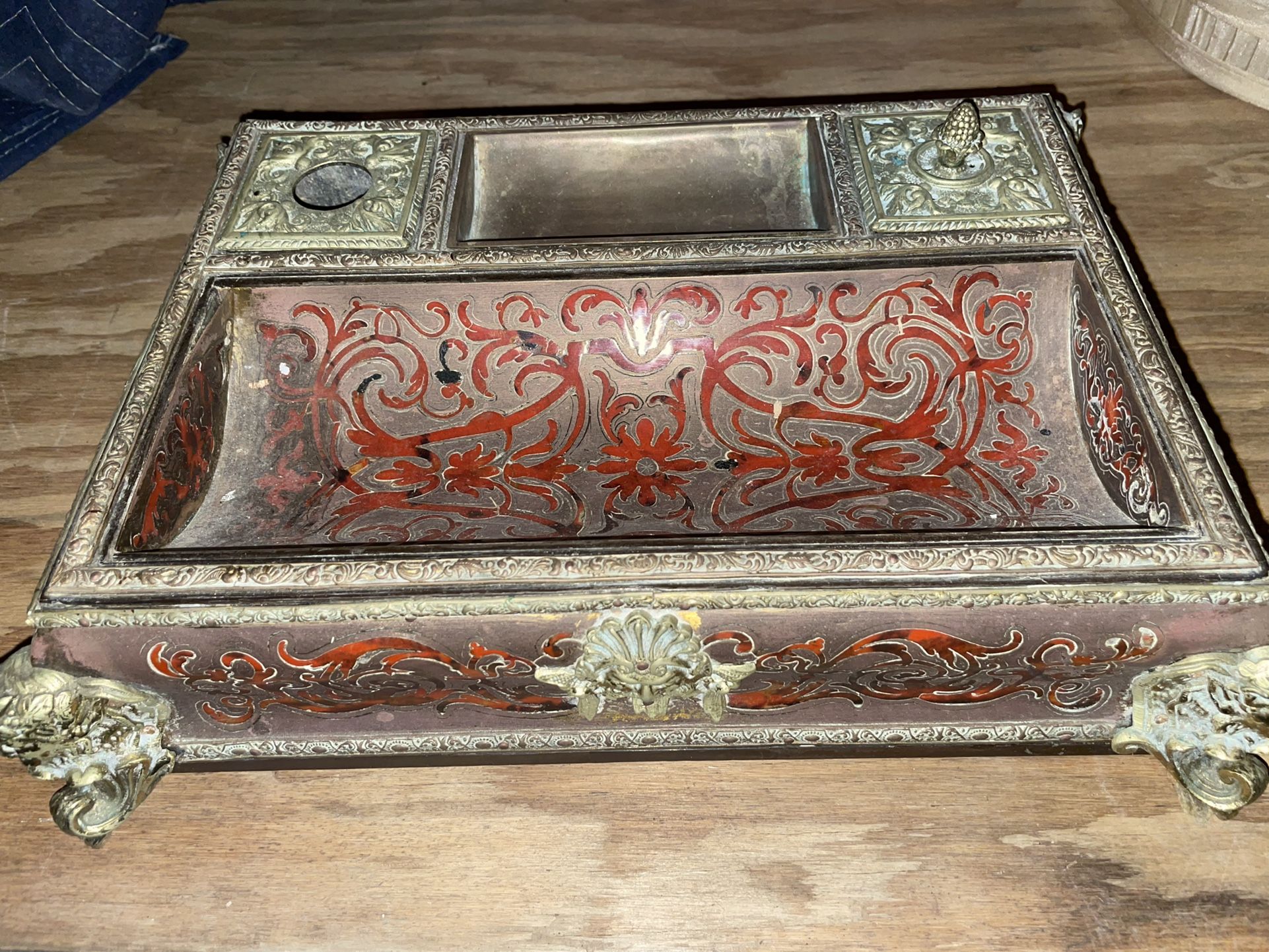 French Napoleon III Gilded Brass "Boulle" Inkwell