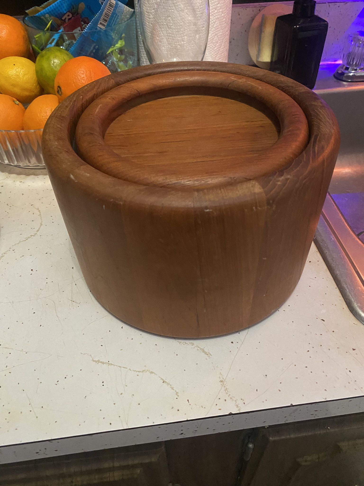 Richard Nissen A solid teak ice bucket with grey plast lining teak